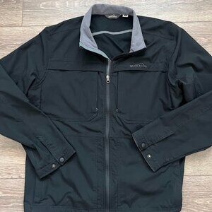 Eddie Bauer Gray Black Full Zip Windbreaker Lightweight Jacket Size XL